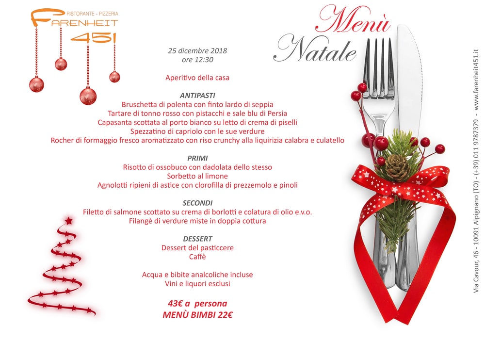 Menu Natale.Pranzo Di Natale 2018 Farenheit 451